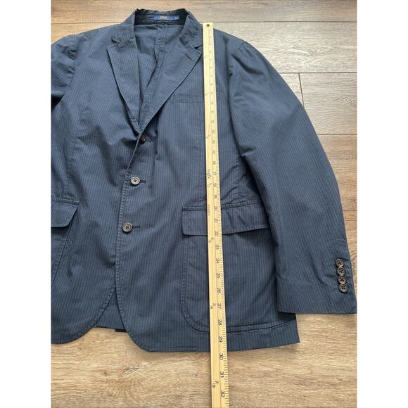 Polo Ralph Lauren Blazer Mens 44R Blue Pin Stripe Cotton Blend Three Button - Picture 7 of 12